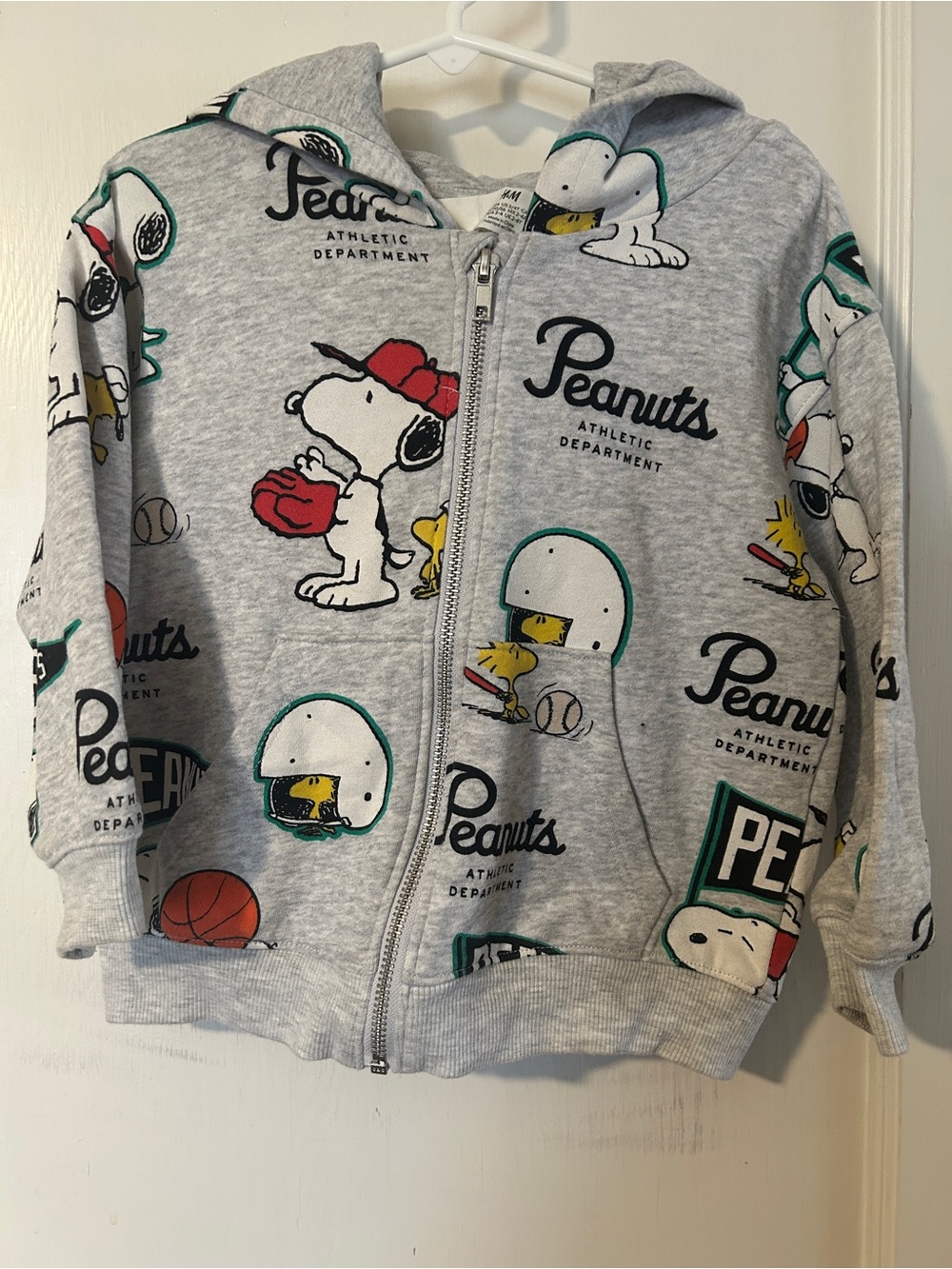 H&M Peanuts Light Grey Zip Hoodie with Sports Character Prints